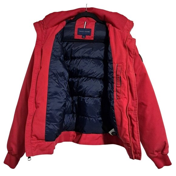 Tommy Hilfiger Mens Red Hooded Bomber Jacket Size S Quilted Insulated Water-Resi - Picture 16 of 16
